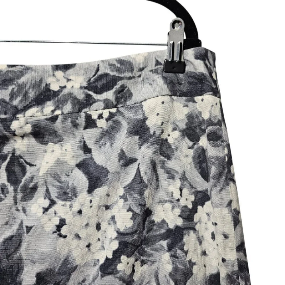 Talbots Women's Floral Monochrome Lined Pencil Skirt 14 Gray White Rayon Cotton